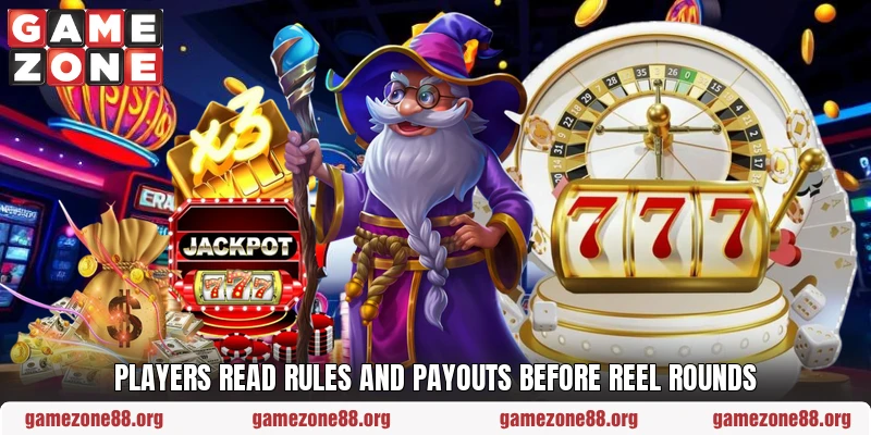 Players read rules and payouts before reel rounds